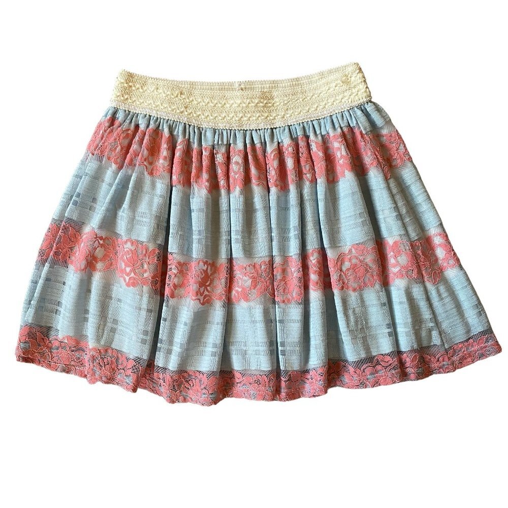 Emma & Elsa flare mini skirt girls size 12 light blue and pink fully lined